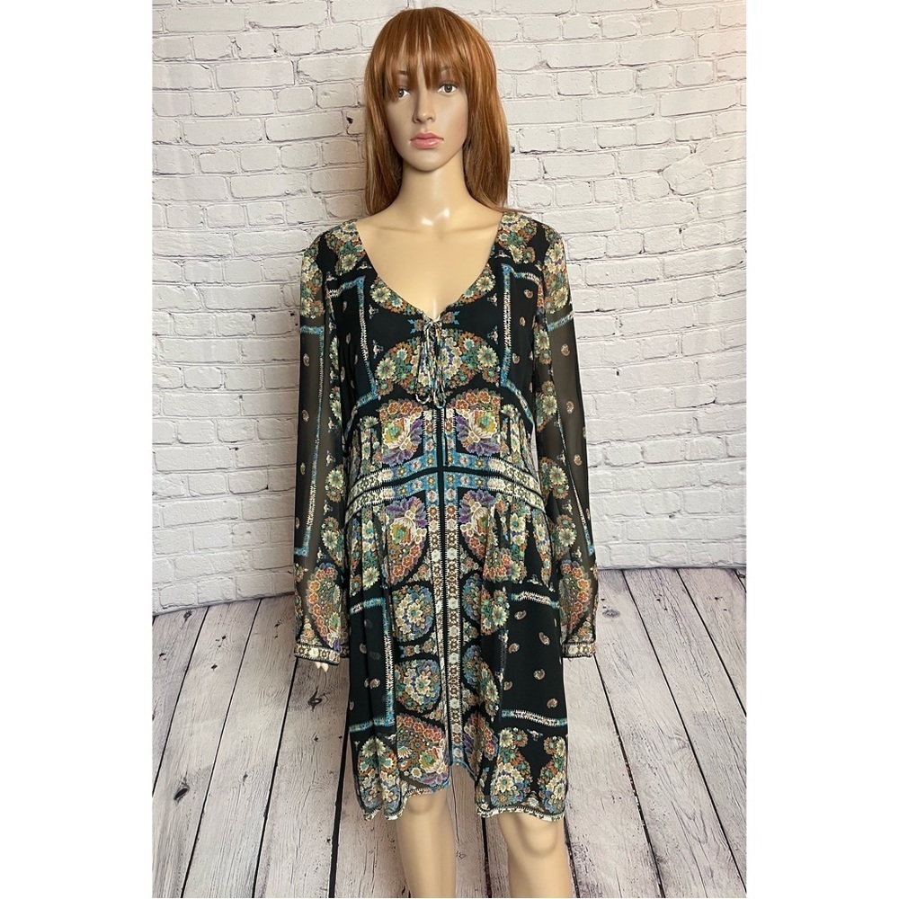 Nanette Lepore Silk Patchwork Long Sleeve Mini Dress Size 12